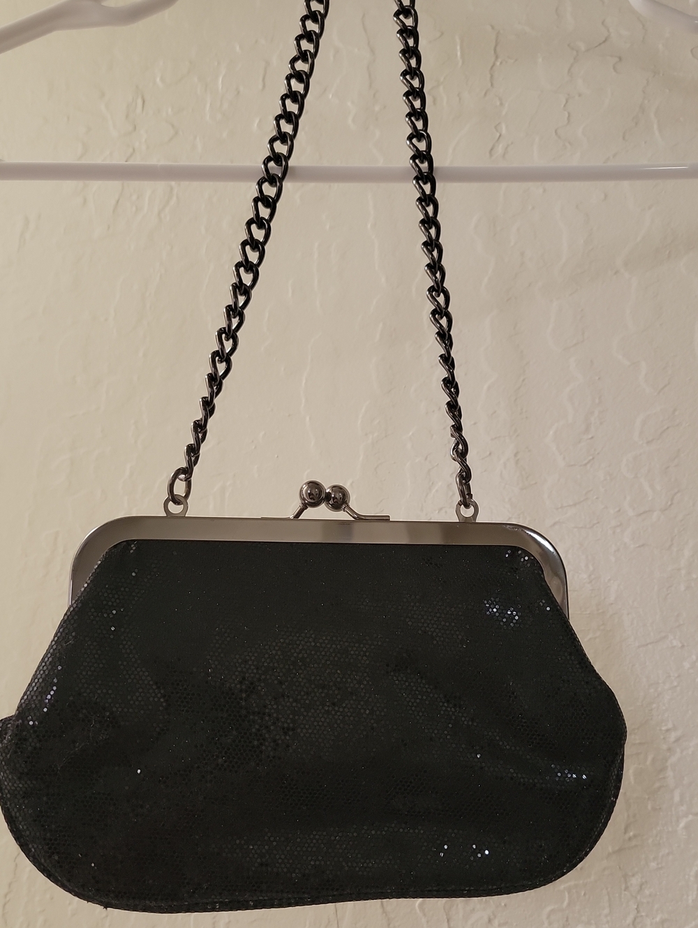 Black Sequin Chain-Handle Evening Bag